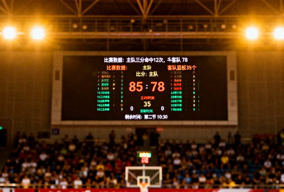 比赛现场大屏幕显示比分与比赛数据的画面